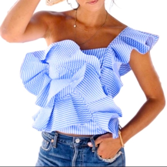 Gingham One Shoulder Top / Used only one time - Picture 4 of 10